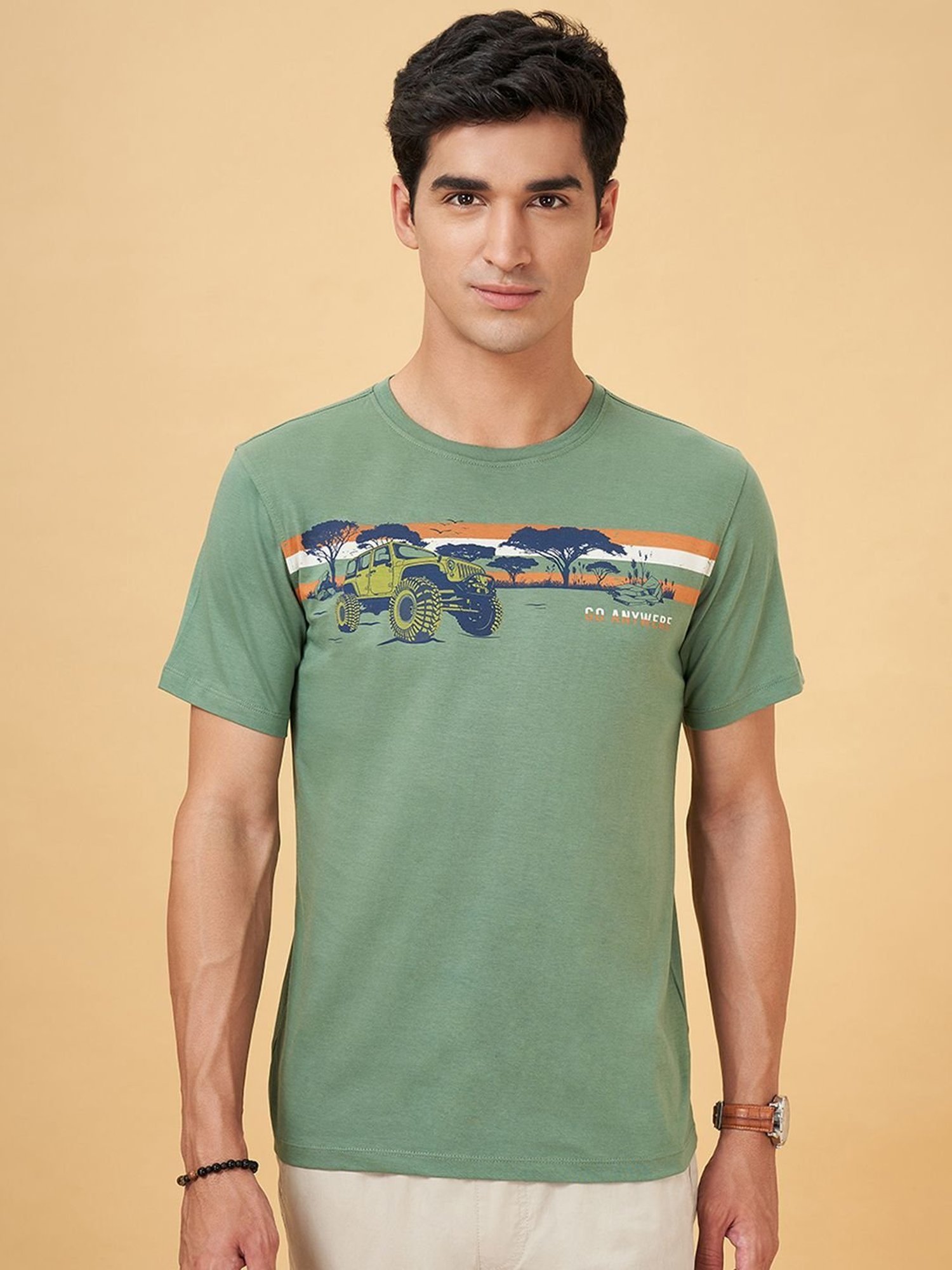 Urban Ranger By Pantaloons Mineral Blue Cotton Slim Fit Printed T-Shirt