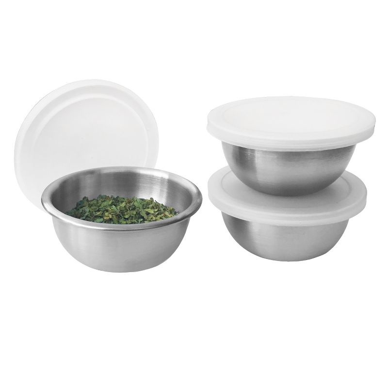 Oggi Satin Finish Stainless Steel 3 Piece 3 Ounce Pinch Bowl Set with Lids