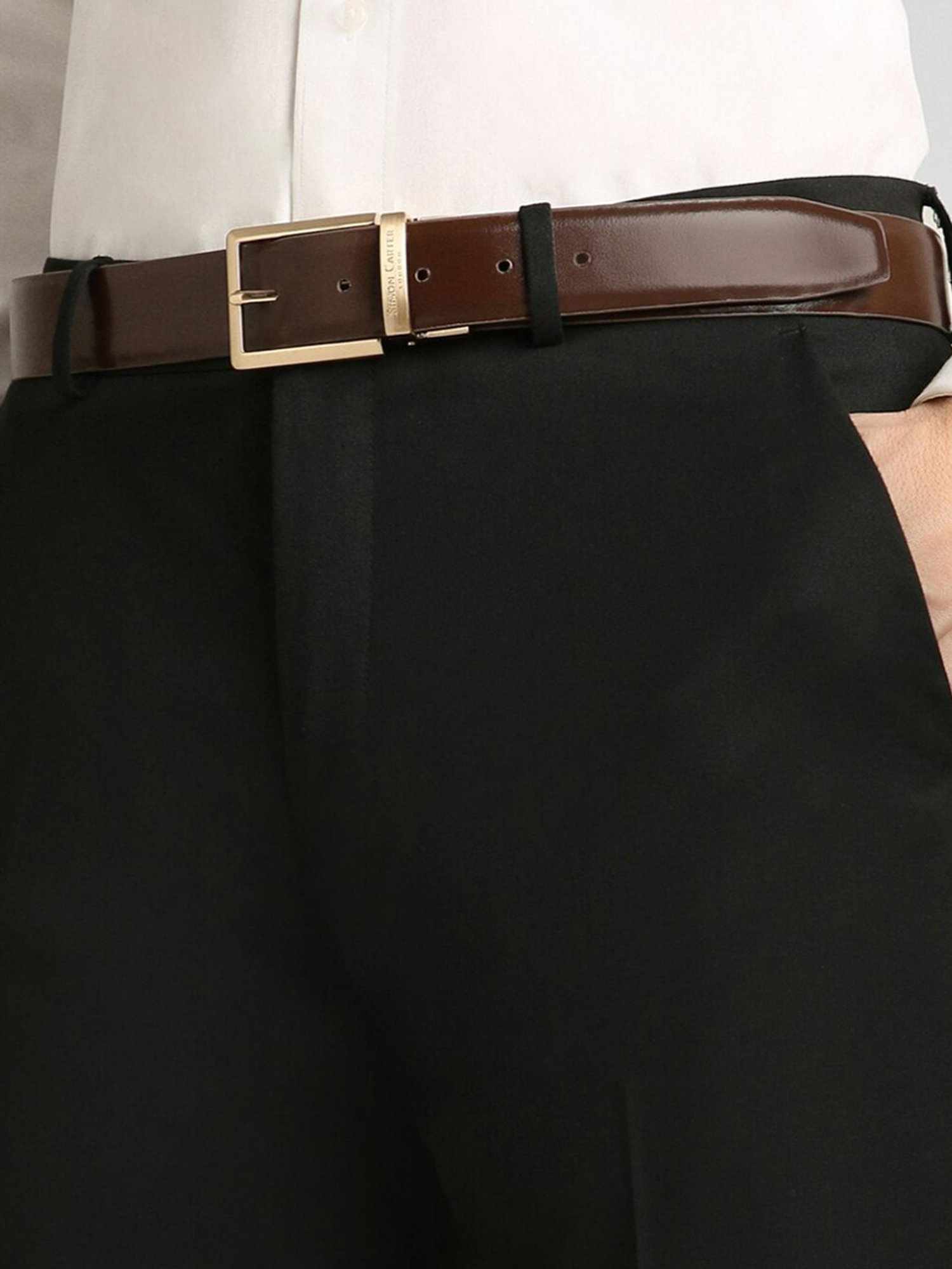 Simon Carter Multicolor Leather Printed Reversible Belt for Men