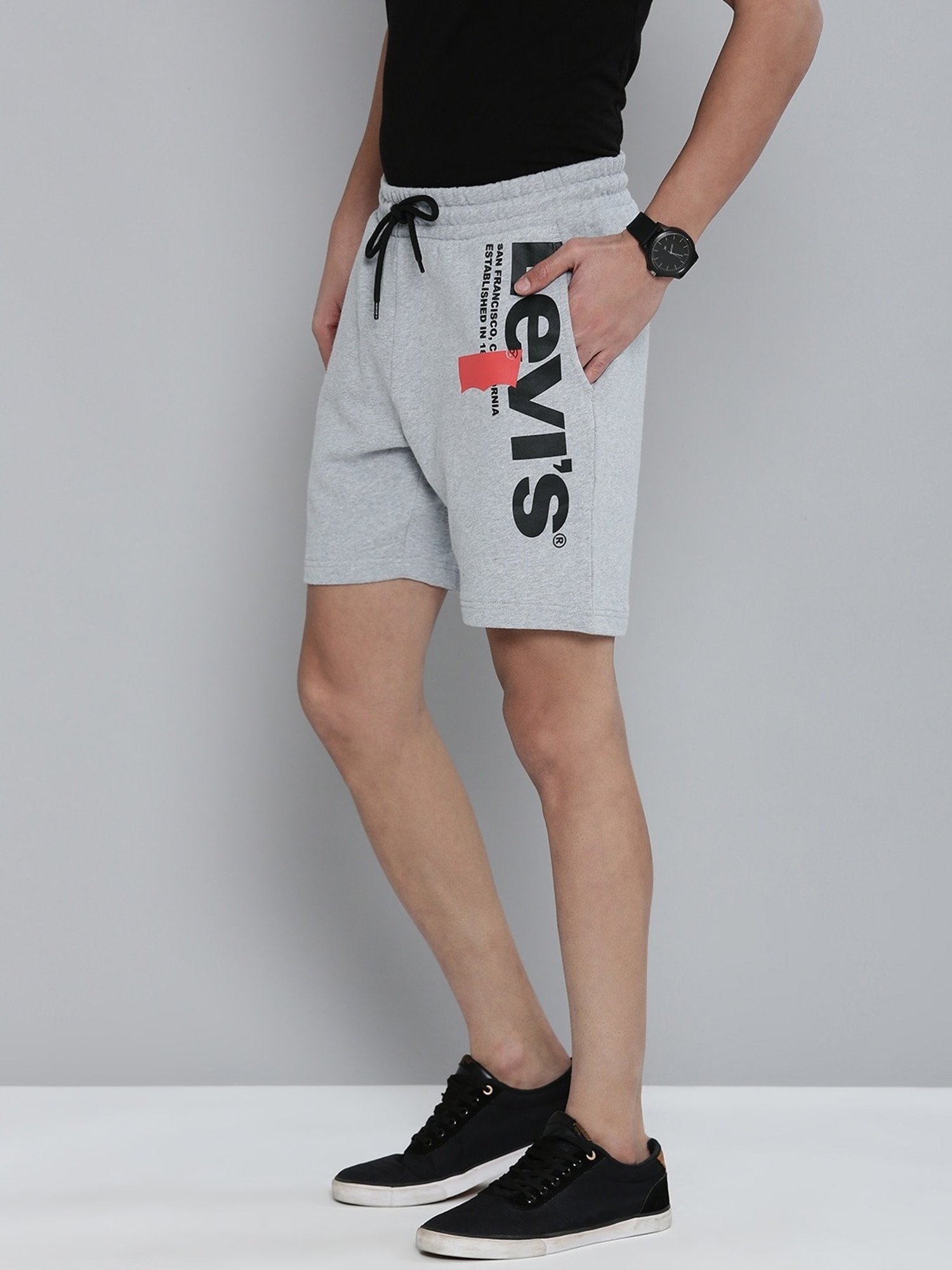 Levi's Grey Cotton Regular Fit Printed Shorts