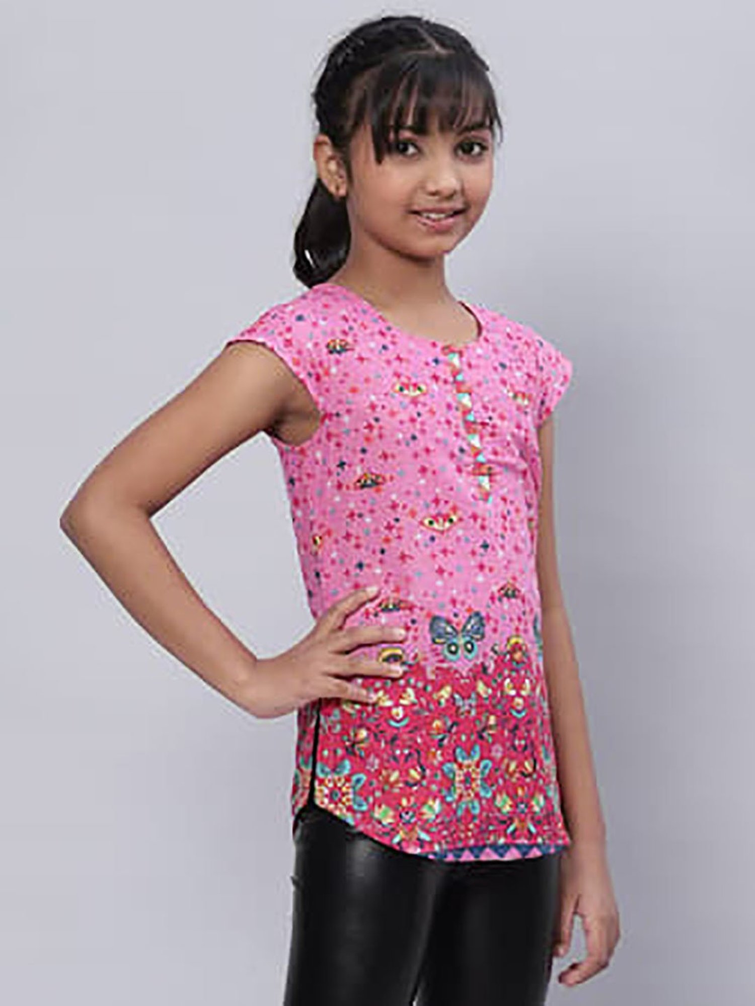 BIBA Girls Pink Printed Kurti