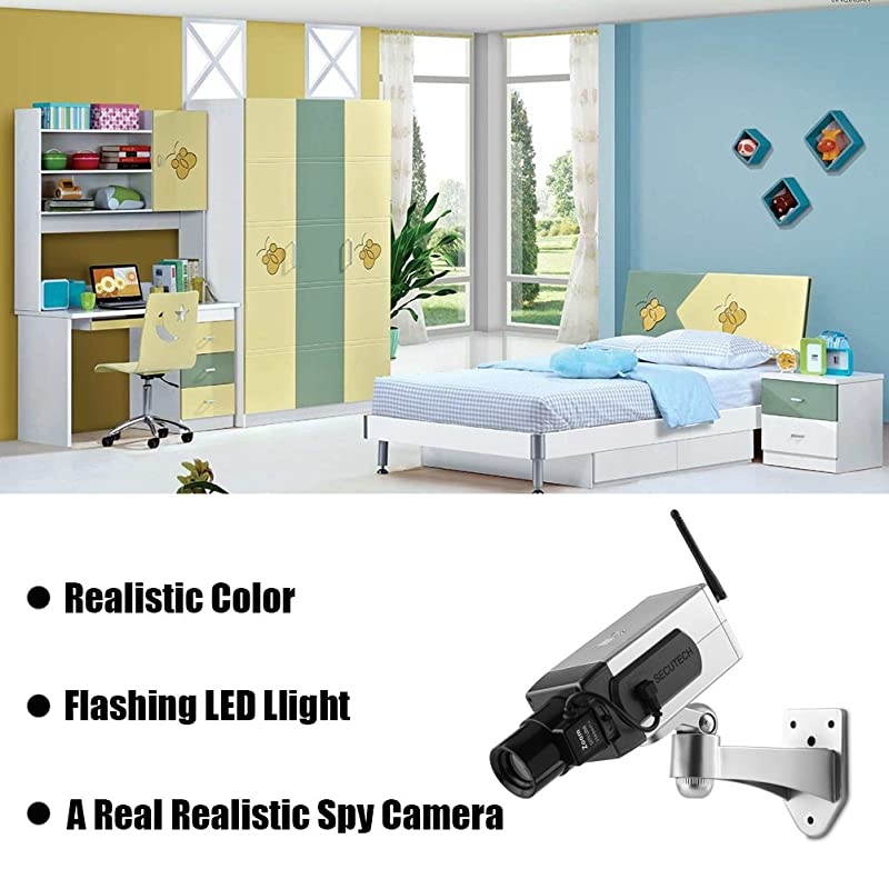 Bullet Dummy Camera Fake Bullet CCTV Waterproof Auto Rotation Movement Security Camera Surveillance System with Realistic Look Flashing LED for Indoor amp Outdoor Title