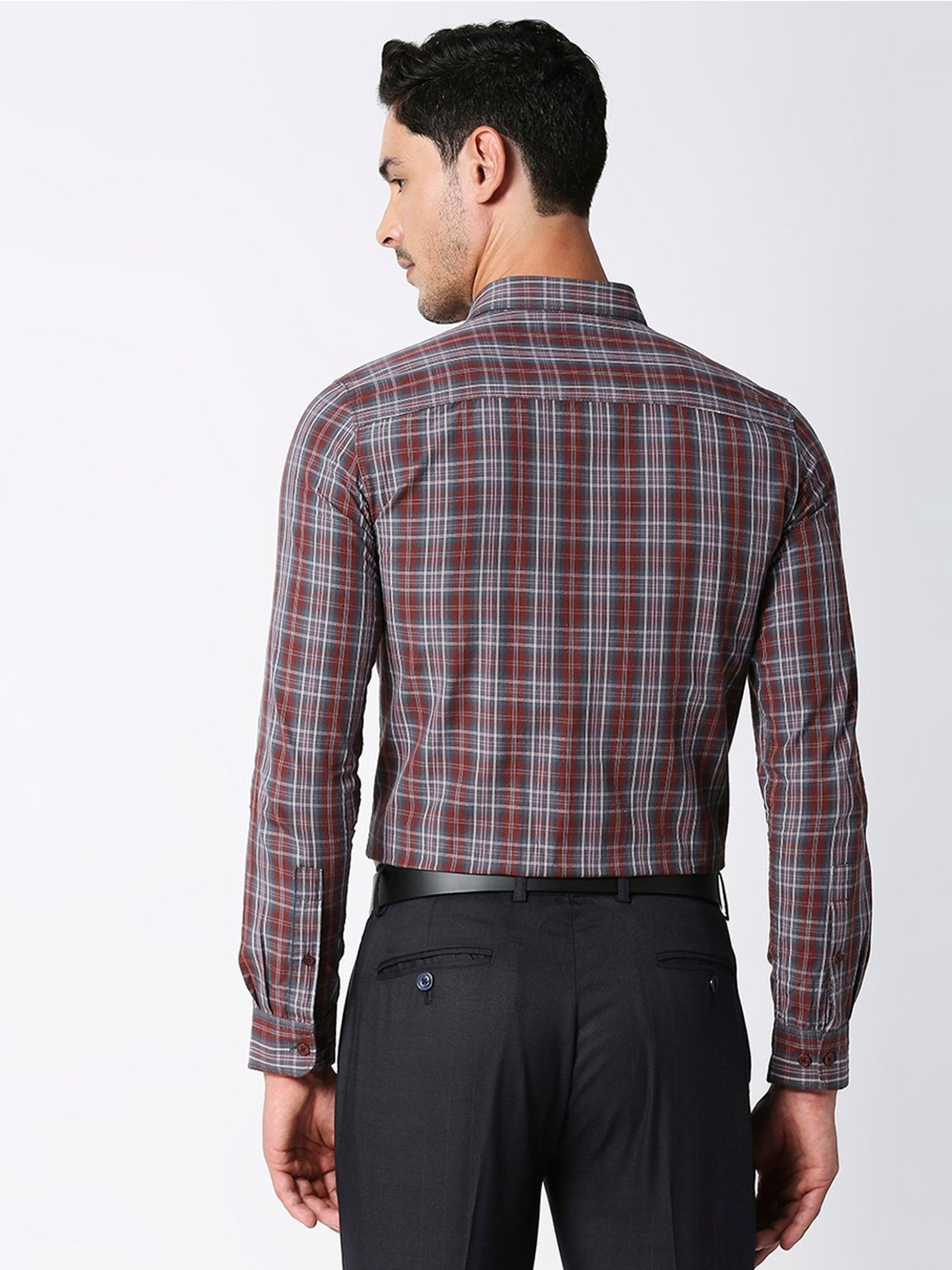SOLEMIO Brown Slim Fit Check Cotton Shirt