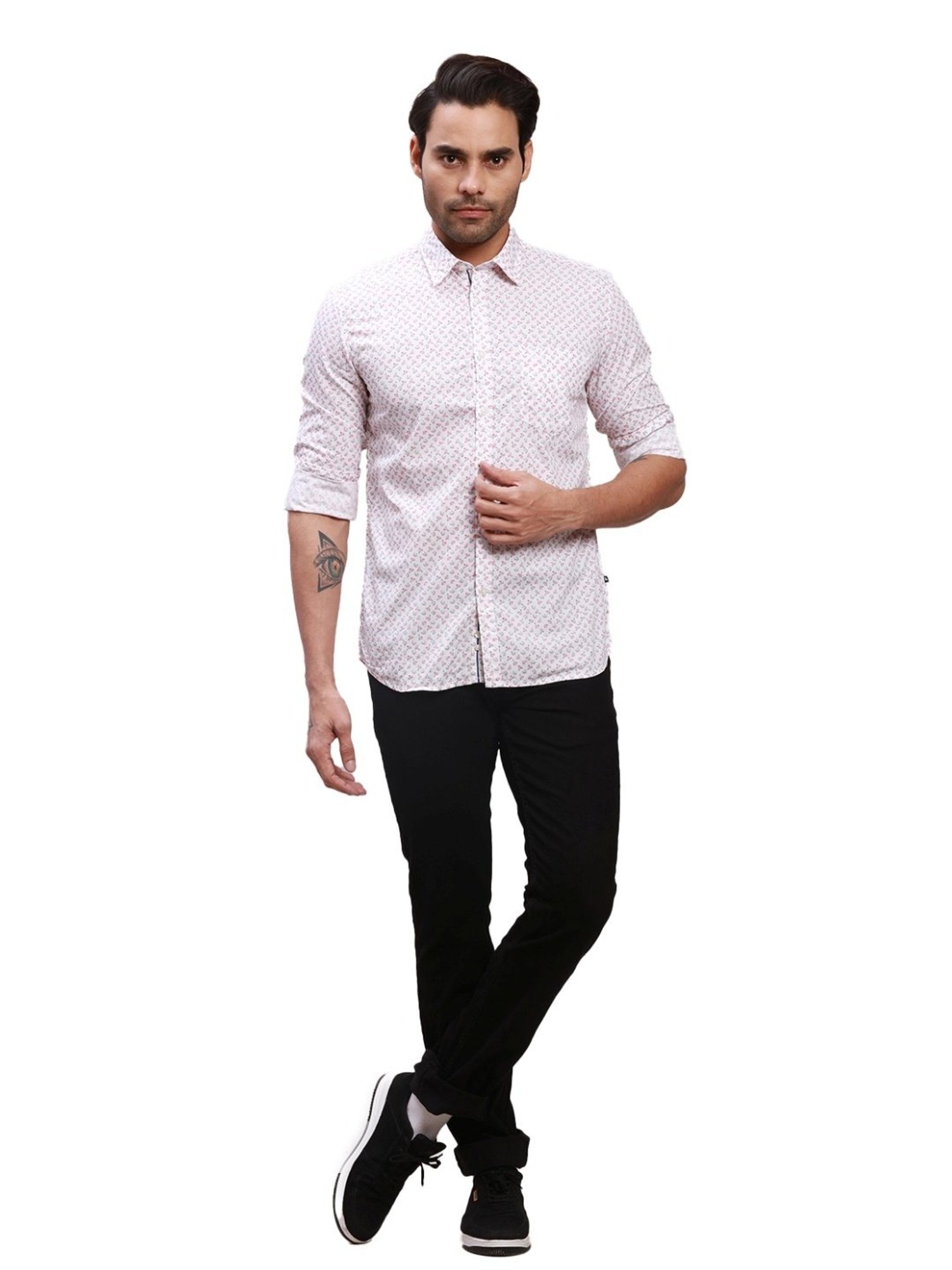 Parx White Cotton Slim Fit Printed Shirt