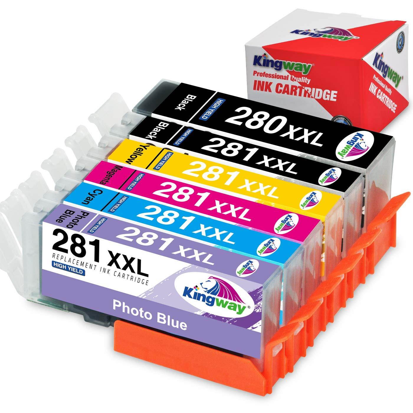 Kingway Compatible Ink Cartridge Replacement for PGI-280XXL CLI-281XXL Work with Canon PIXMA TS8120 TS8220 TS9120 TR7520 TR8520 TS6120 TS6220 Printer (PGBK,Black,Cyan,Magenta,Yellow,Photo Blue,6-Pack)