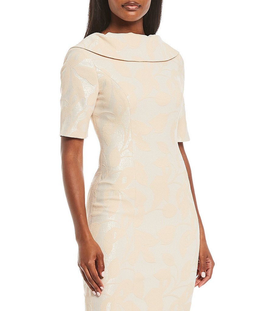 Jkara Chiffon Popover Beaded V-Neck 3/4 Capelet Sleeve Gown