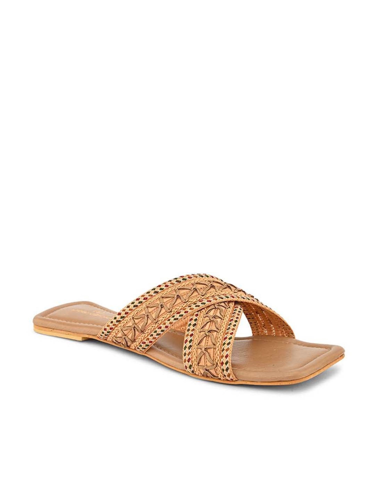 Pelle Albero Women's Beige Cross Strap Sandals