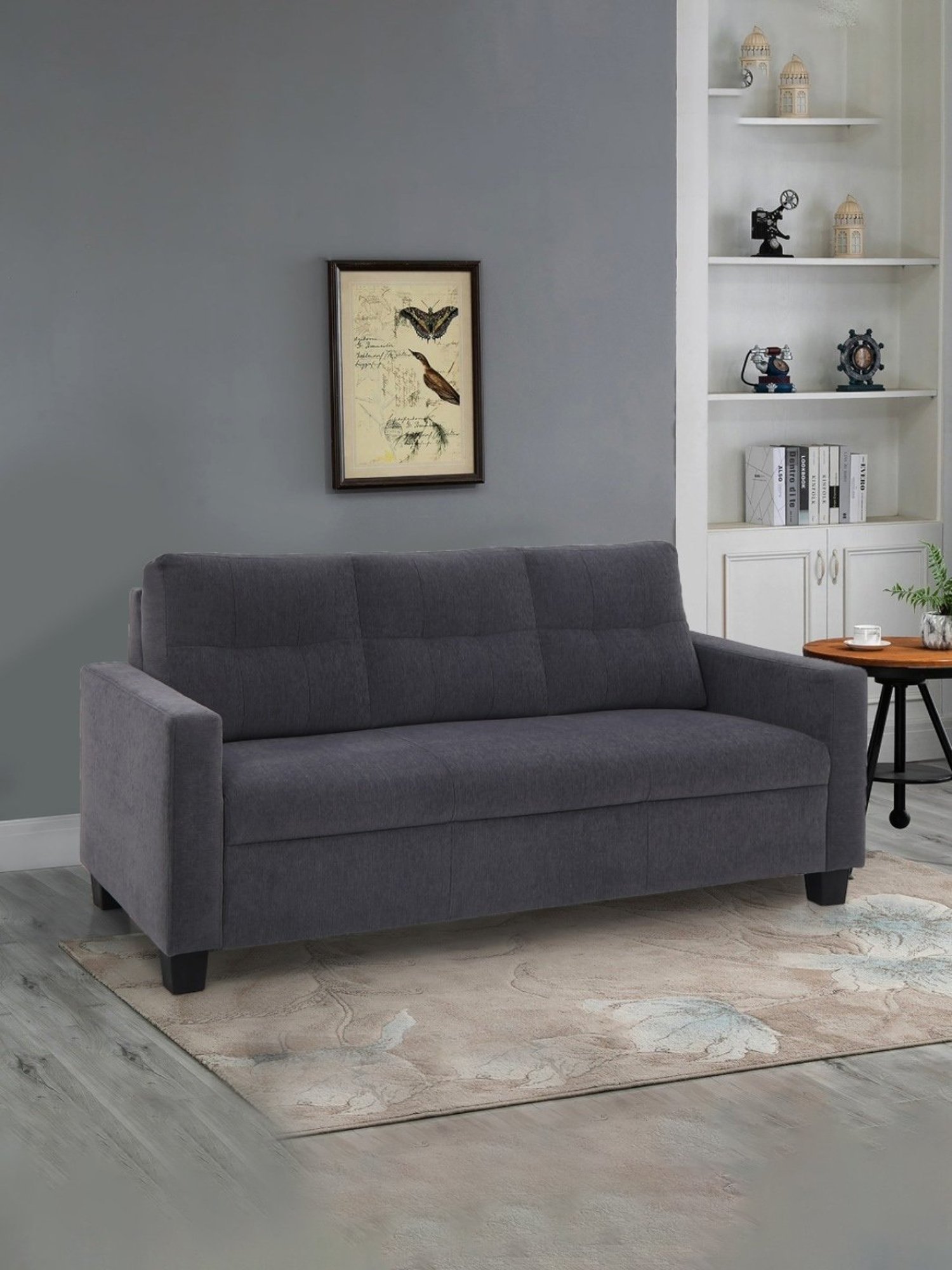 Duroflex Ease Grey Neem Wood 3 Seater Sofa