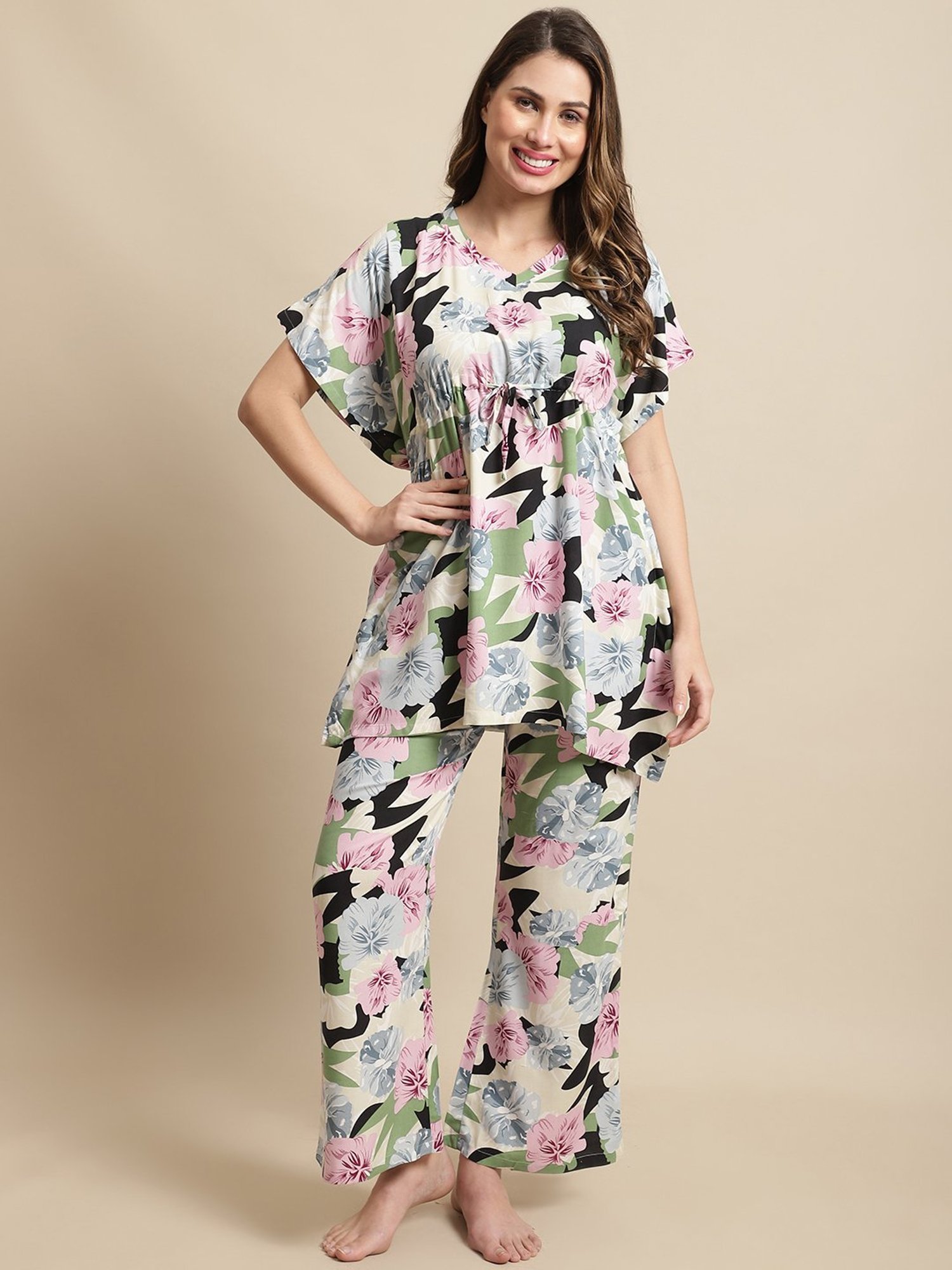 Kanvin Off-White Printed Kaftan Palazzo Set