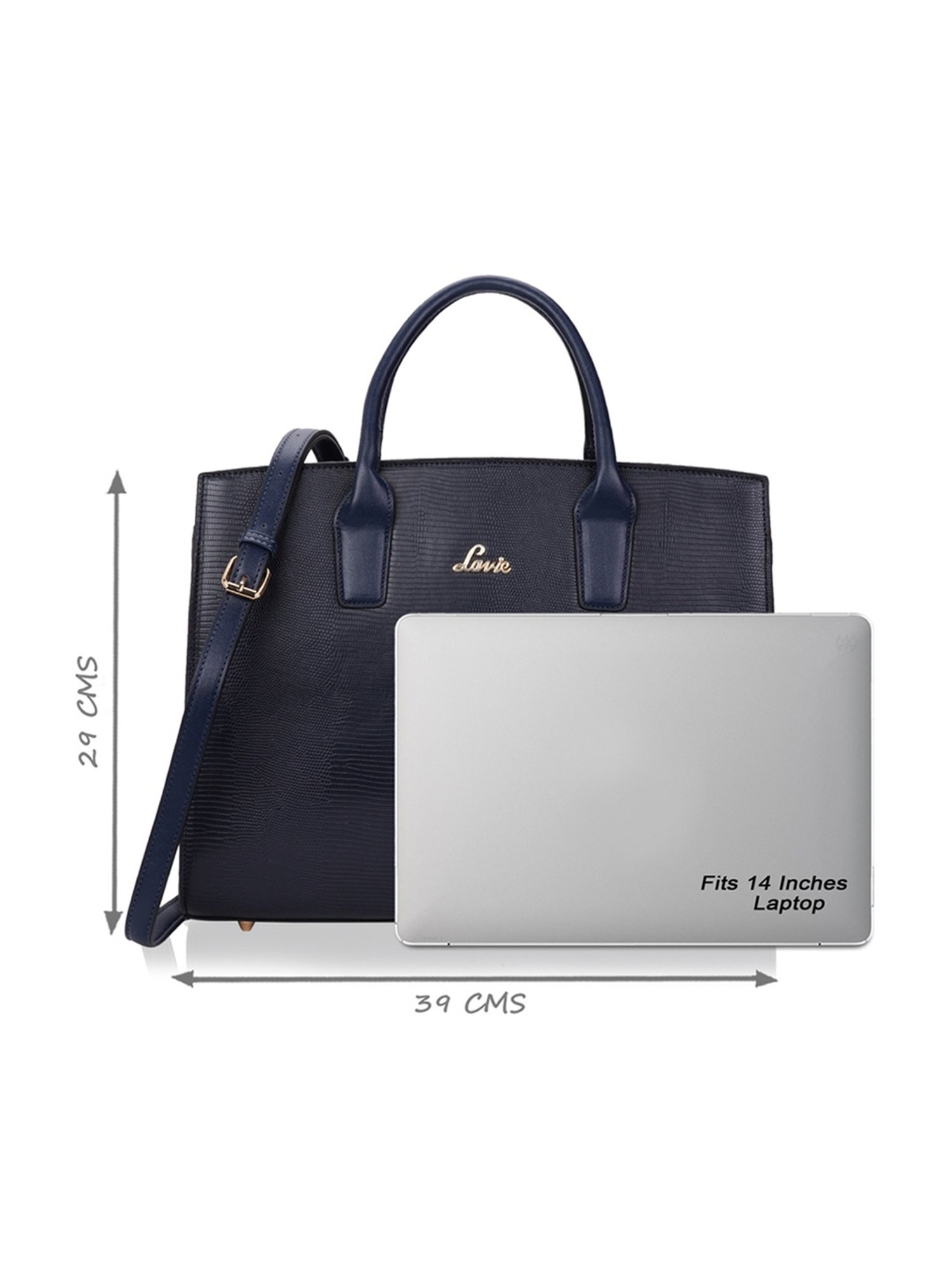 Lavie Liz Ellon Navy Synthetic Textured Laptop Handbag