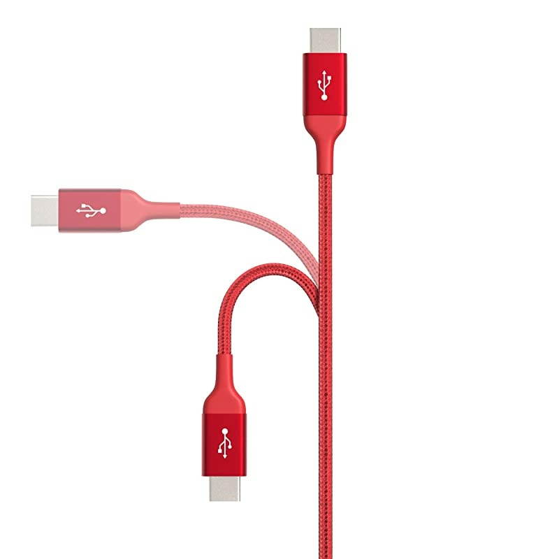 Double Braided Nylon USBC to USBC 20 Fast Charging Cable 3A 6Foot Red