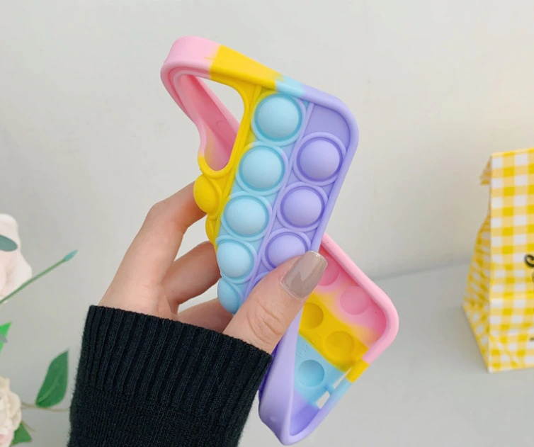 Creative Silicone Soft Rainbow Push It Bubble Silicone Phone Case Bubble Pops It Fidget Phone Case For Iphone 12 MAX PRO