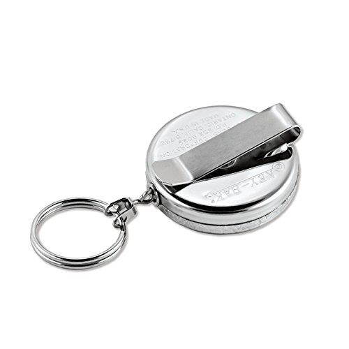 Key-Bak Original Steel Cable Retractable Key Holder, 48" Stainless Steel Cable, Chrome Front, Steel Belt Clip, 8 oz. Retraction, Split Ring