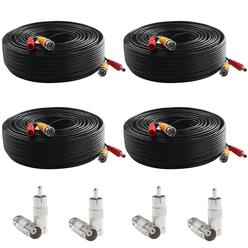 BNC Video Power Cable 4 Pack 100 Feet PreMade AllinOne Video Security Camera Cable Wire with Eight Connectors for CCTV DVR Surveillance System