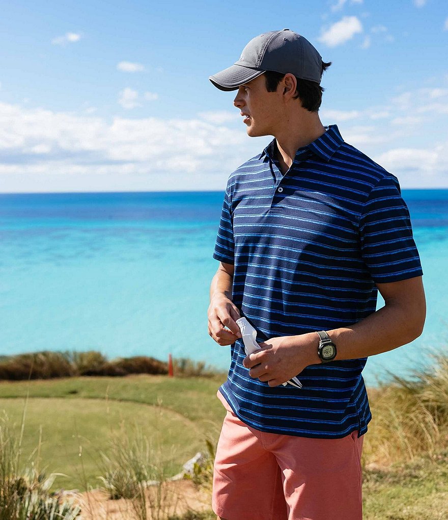 Southern Tide Driver Distressed Stripe Performance Stretch Short-Sleeve Polo Shirt