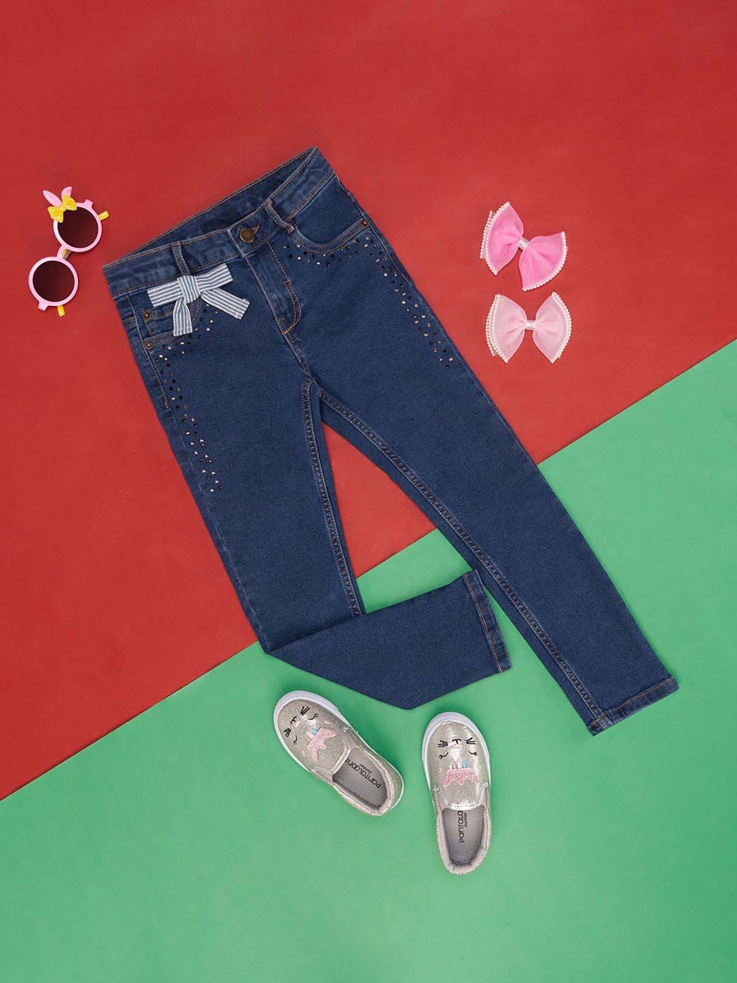 GJ baby Girls Blue Washed Jeans