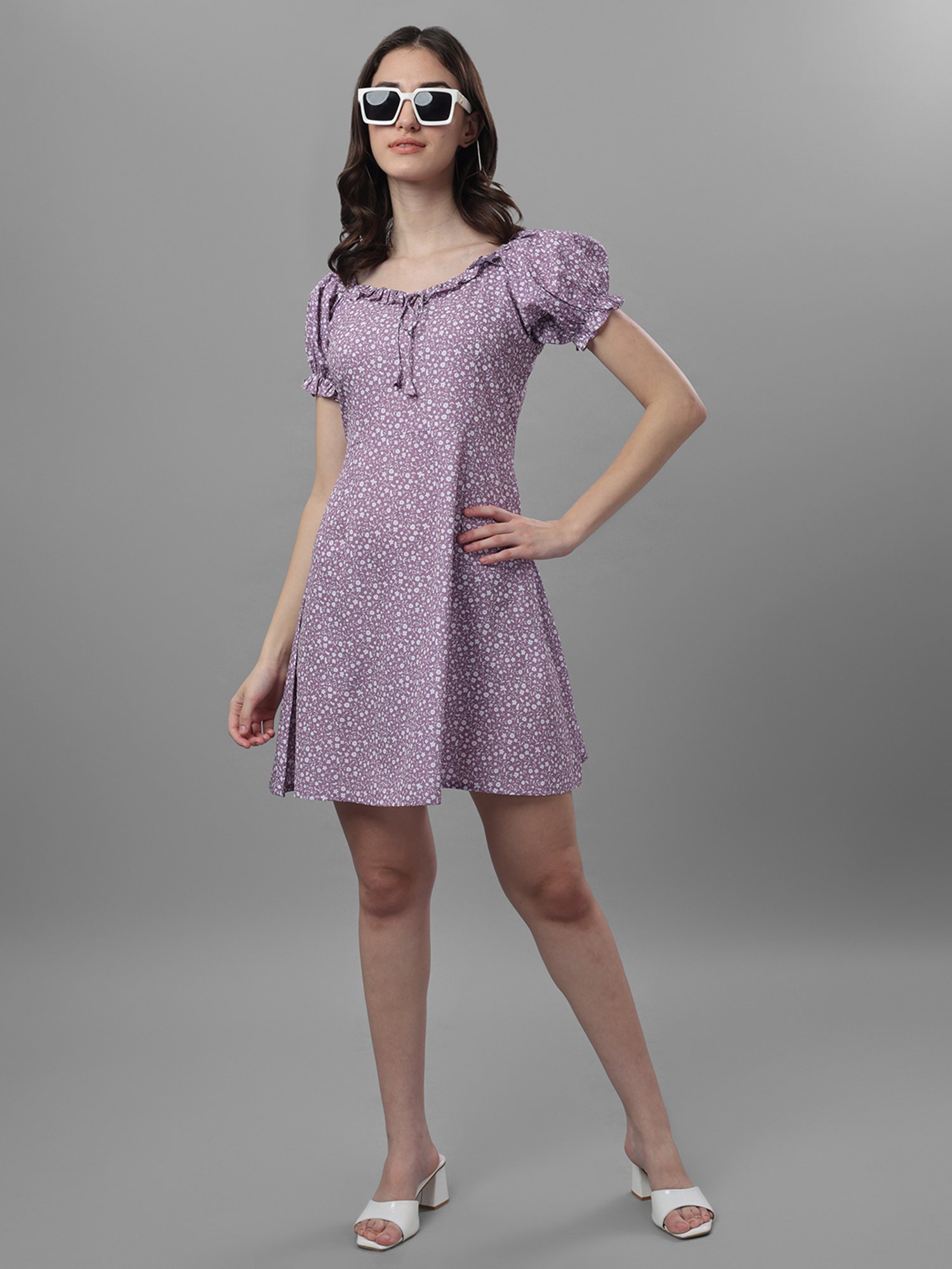 MASAKALI.CO Purple Printed A Line Dress