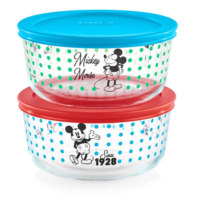 Pyrex 4pc 4 Cup Round Decorated Glass Food Storage Set - Mickey Mouse Since 1928