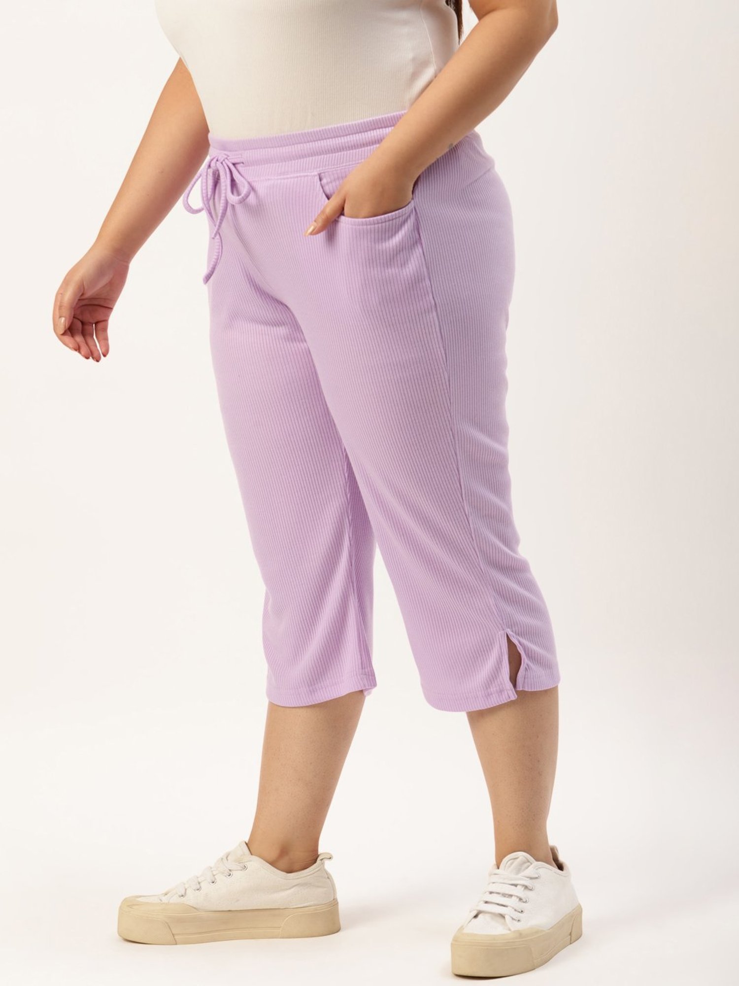 theRebelinme Lilac Cotton High Rise Cropped Capris