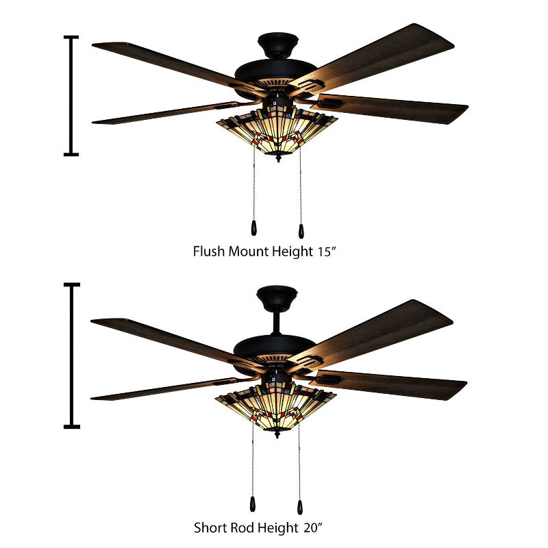 52" 5-Blade LED Glass Orson Craftsman Stained Lighted Ceiling Fan - River of Goods