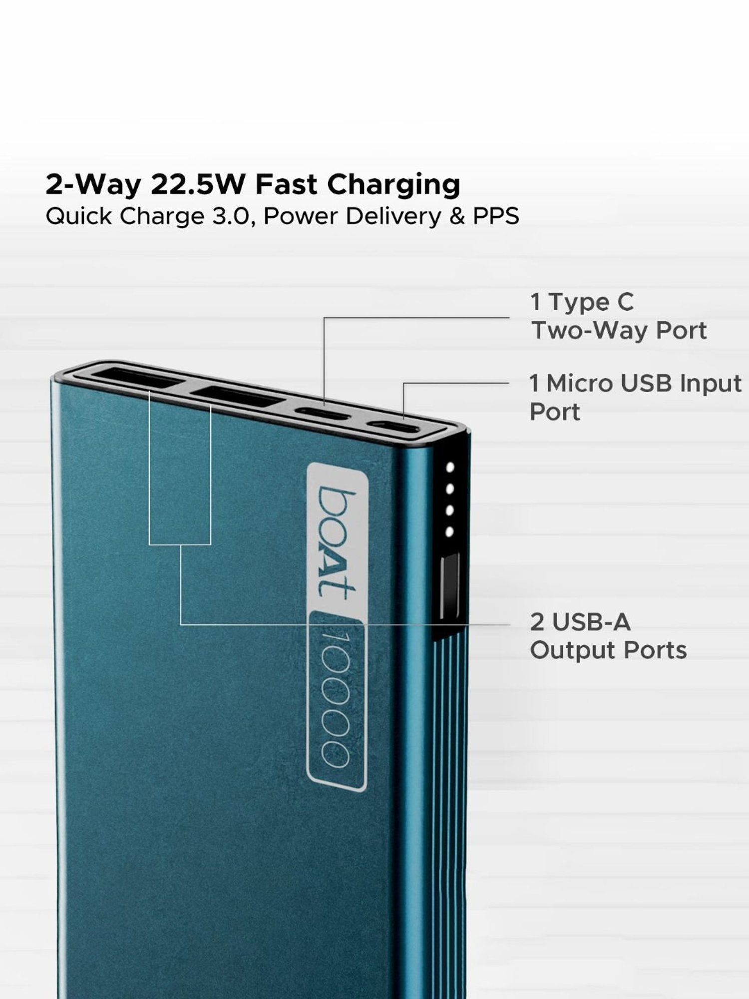 Boat EnergyShroom PB300 10000mAh Powerbank with Smart IC Protection, 22.5W fast charging (Blue)