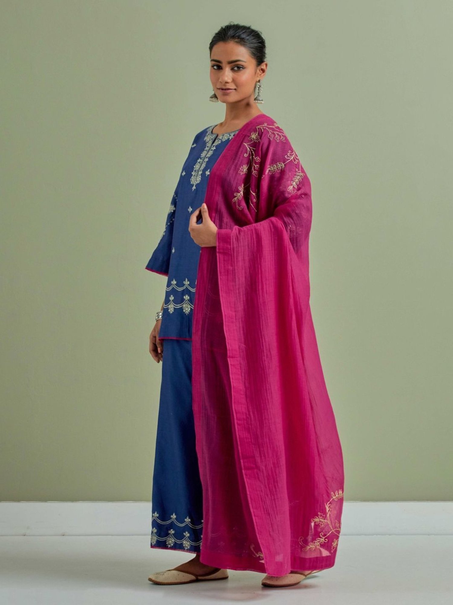 Priya Chaudhary Blue Qainat Embroidered Chanderi Silk Kurta with Palazzo