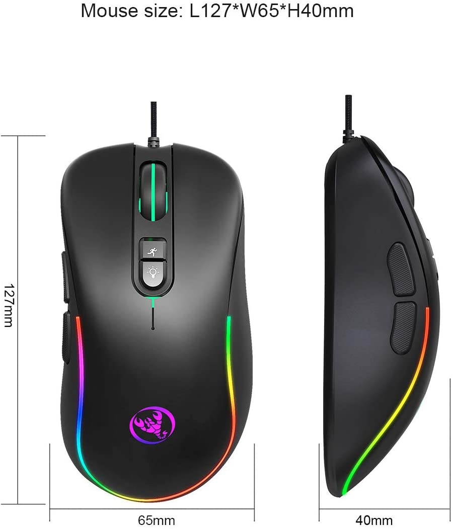 Gaming Mouse Wired [6400 DPI] [Programmable] [Breathing Light] Ergonomic Game USB Computer Gaming Mice RGB Gamer Desktop Laptop PC Gaming Mouse, 7 Buttons for Windows 7/8/10/XP Vista Linux