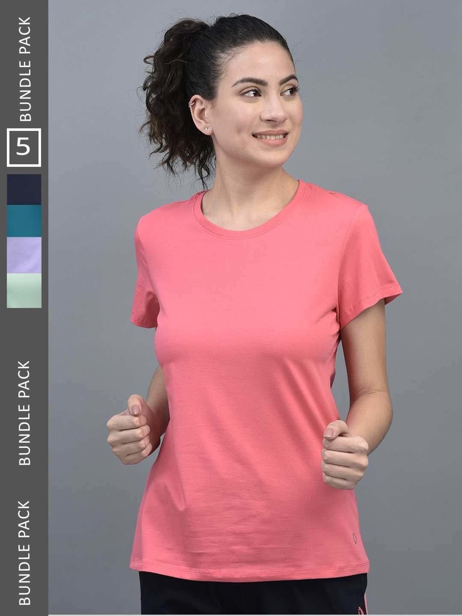 Dollar Green & Pink Cotton Sports T-Shirt - Pack Of 5