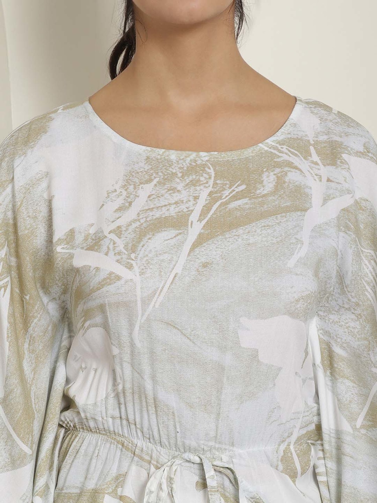 Indian Needle Beige Kaftan Tunic & Pant Set