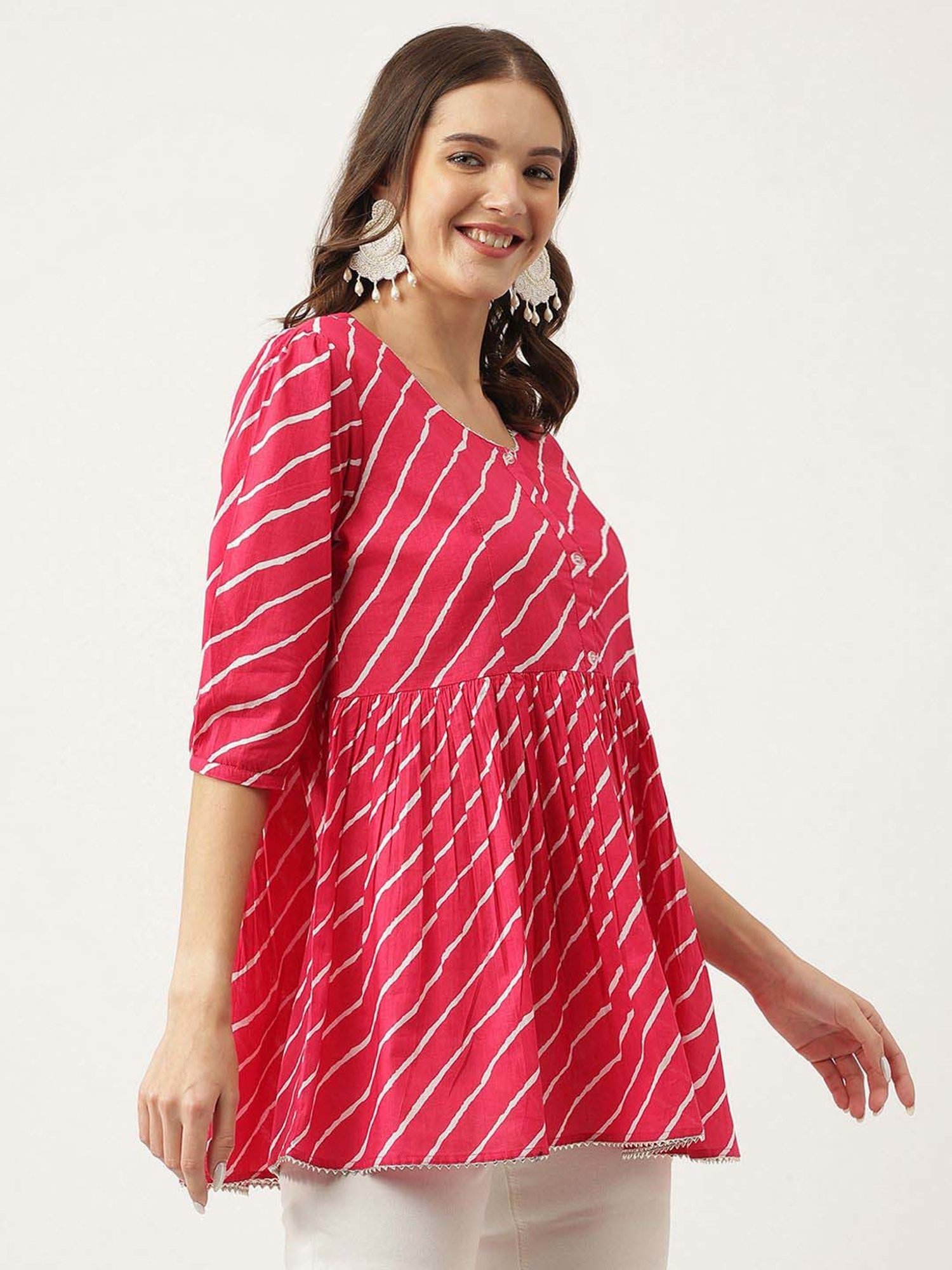 Divena Pink Cotton Striped Top