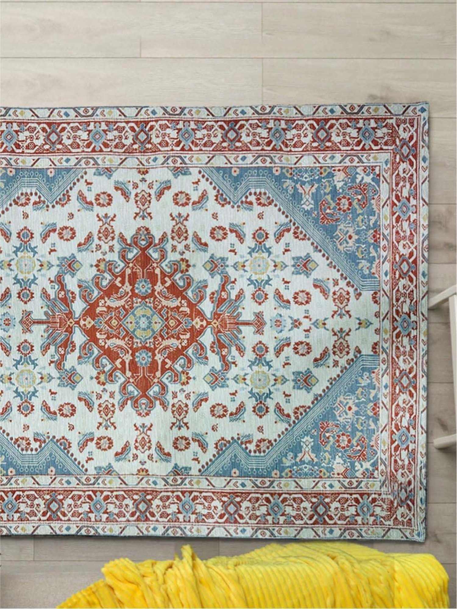 Urban Space Blue & Red Chenille Ethnic Motifs Anti-Skid Door Mat