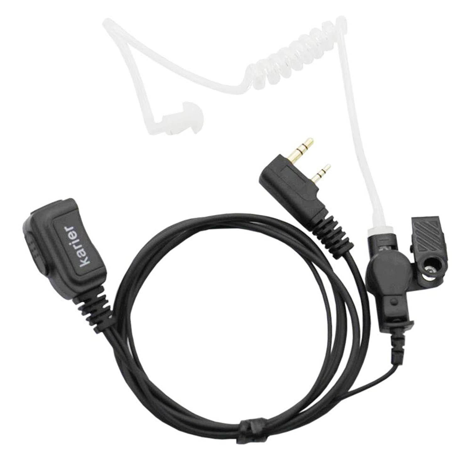 Karier 2 Pin Earpiece Headset with PTT Mic and Transparent Acoustic Tube for Kenwood Nexedge Hytera Puxing Wouxun Radio UV-82 UV-5R BF-F9 BF-888S TK260 TH-215 H-777 RT21 GT-3TP (5 Pack)