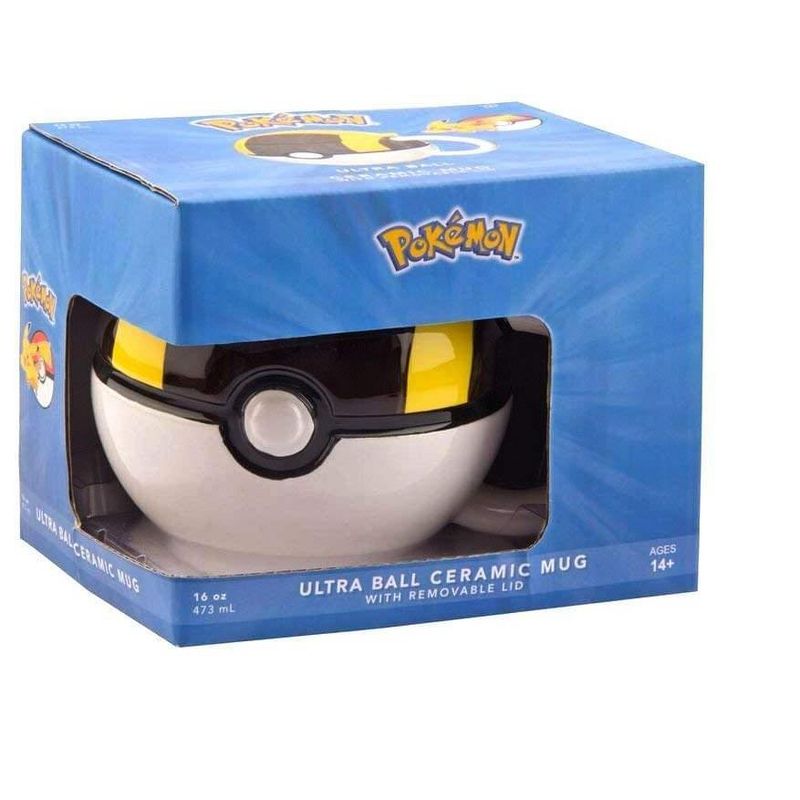 Just Funky Pokemon GO Ultra Ball 16oz Ceramic Molded Coffee Mug w/ Lid