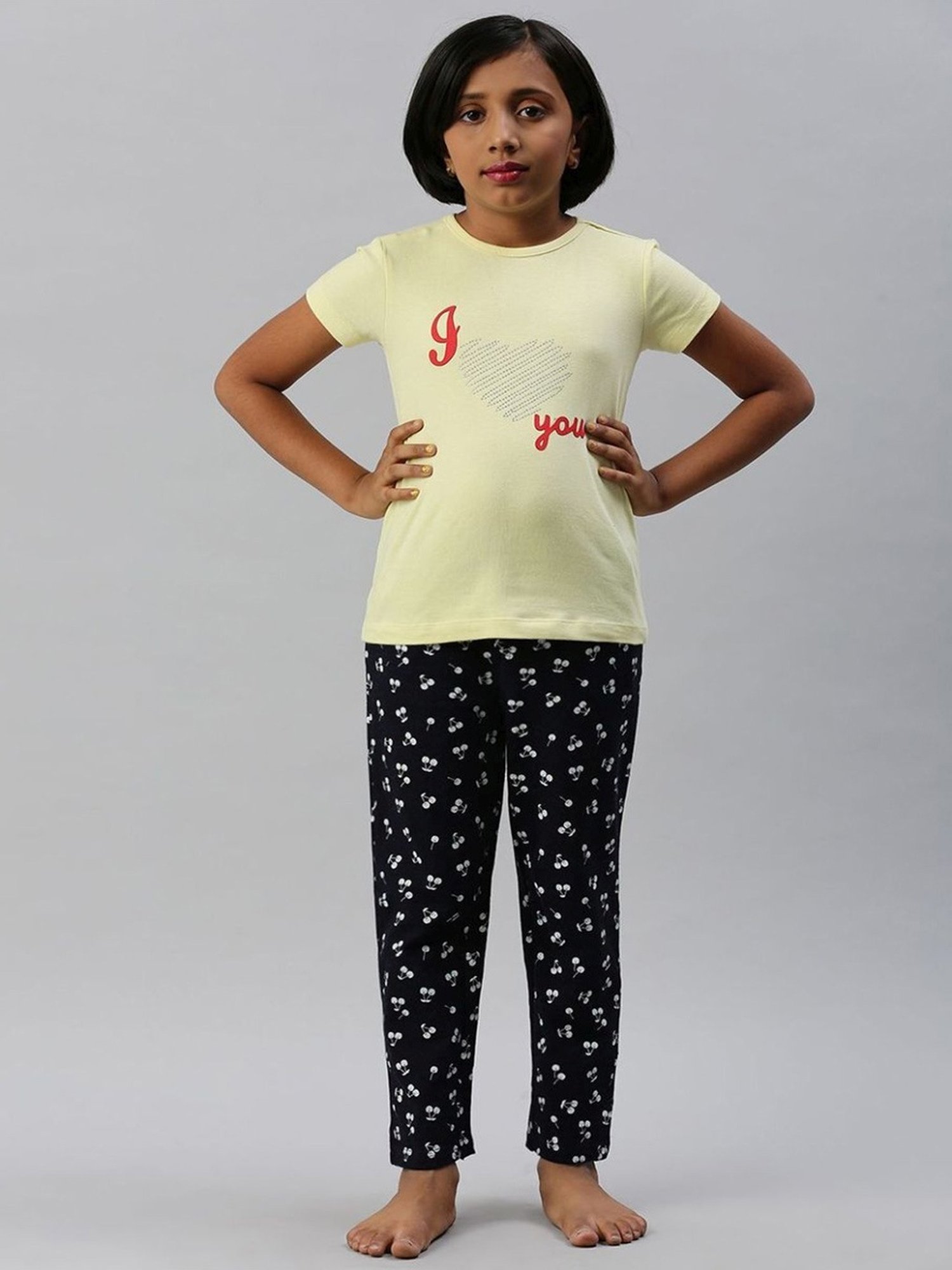 Kryptic Girls Navy Cotton Printed Pajamas