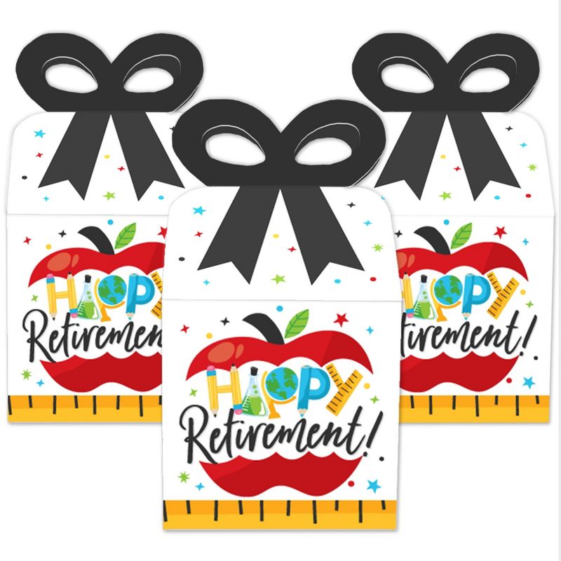 Big Dot of Happiness Teacher Retirement - Square Favor Gift Boxes - Happy Retirement Party Bow Boxes - Set of 12