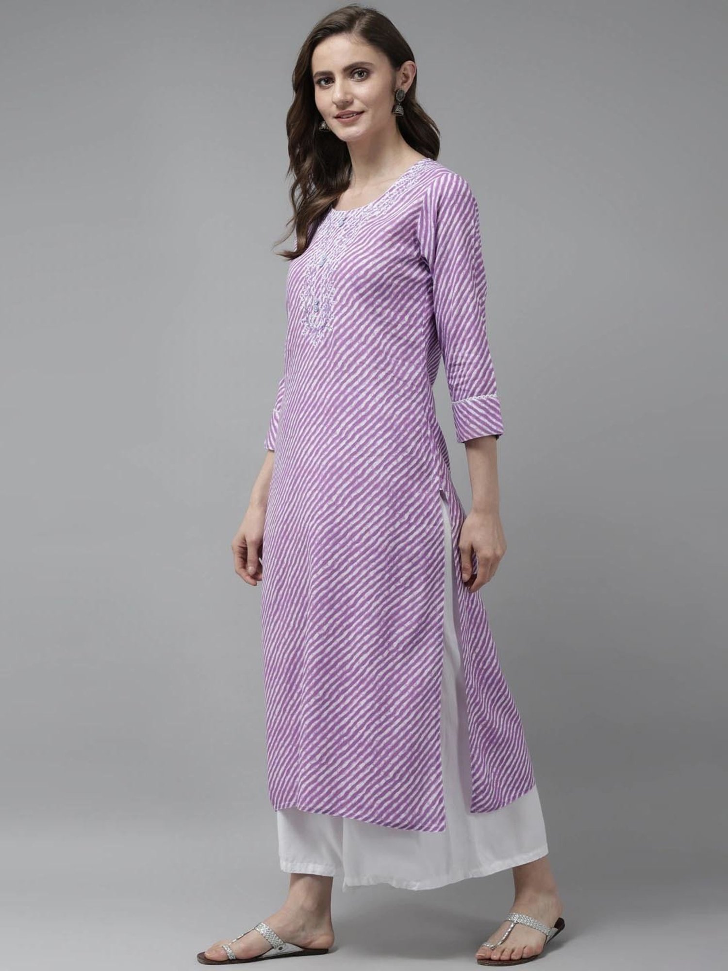 Yufta Lavender Rayon Embroidered A Line Kurta