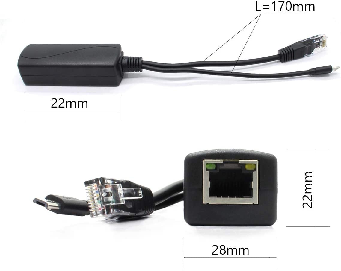 4-Pack Gigabit PoE Splitter 48V to 5V 2.4A Micro USB Ethernet Adapter Works with Raspberry Pi 3B+ IP Camera and More