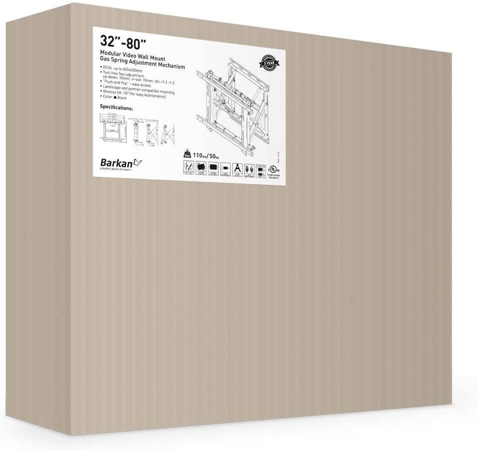 Barkan 32-80 inch Tilt Video Wall Mount 110 lbs Black Easy Manintenance Screen Leveling Lateral Adjustment, UL Listed