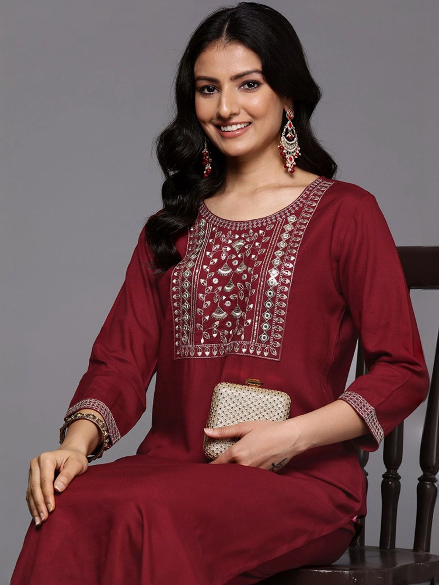 Varanga Maroon Embroidered Kurta Pant Set