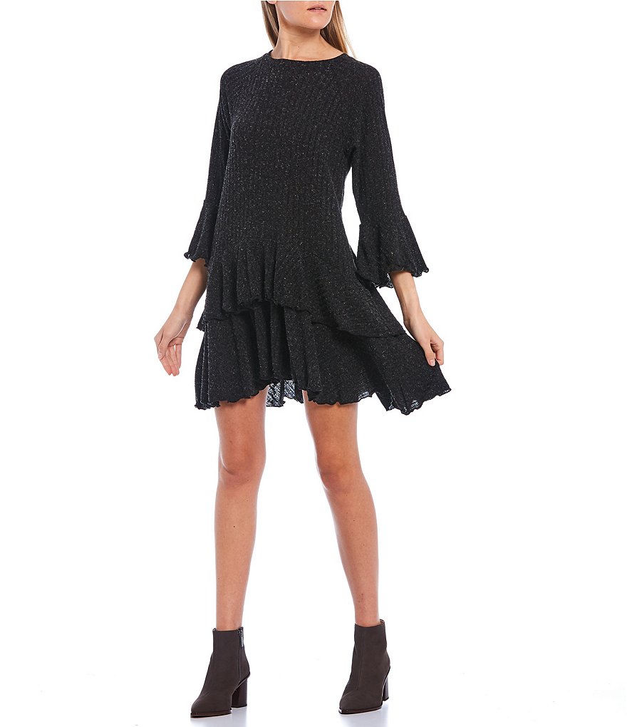 Allison & Kelly 3/4 Bell Sleeve Double Hem Rib-Knit Dress