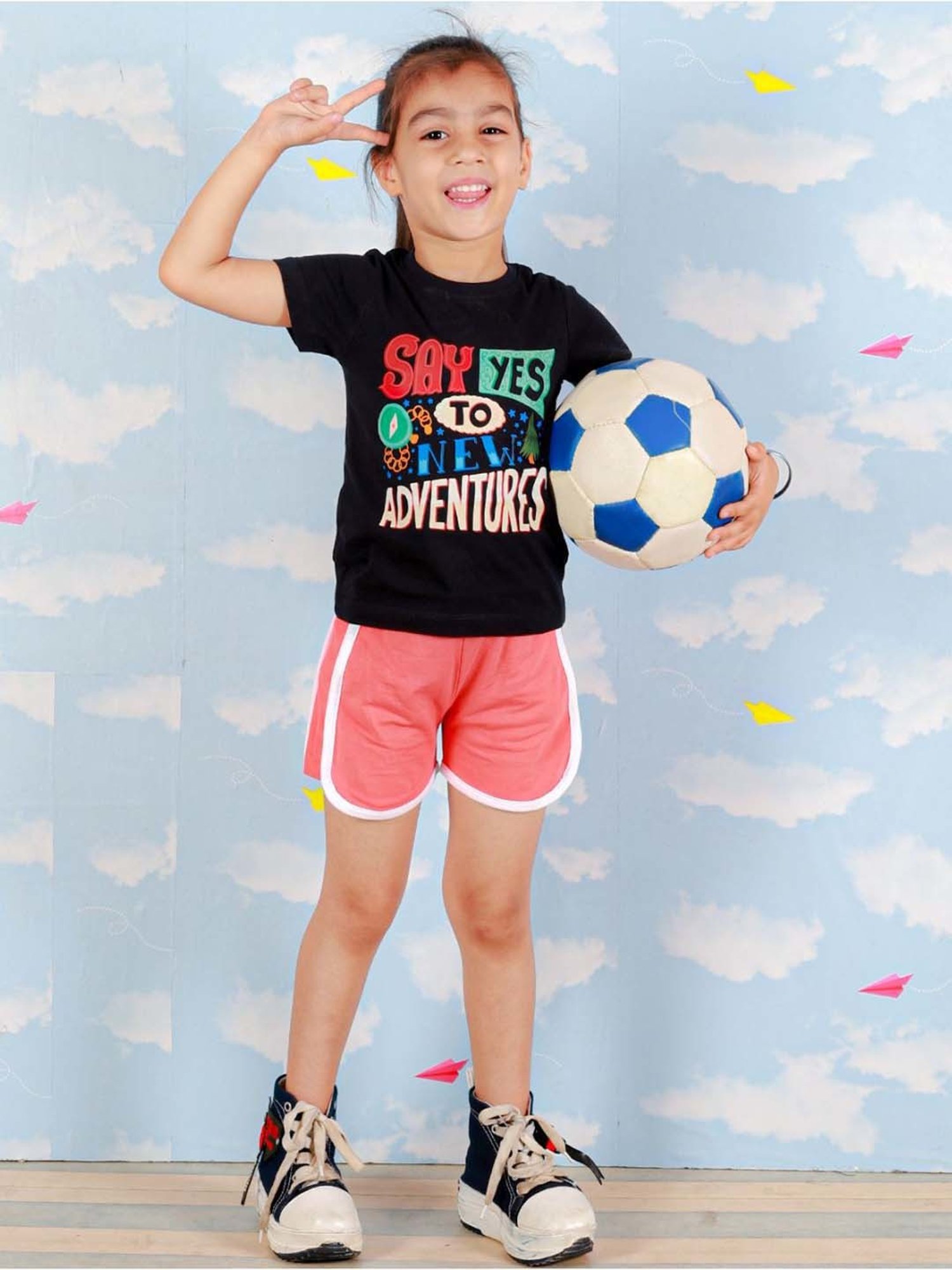 The Mom Store Kids Black & Pink Cotton Printed Top Set