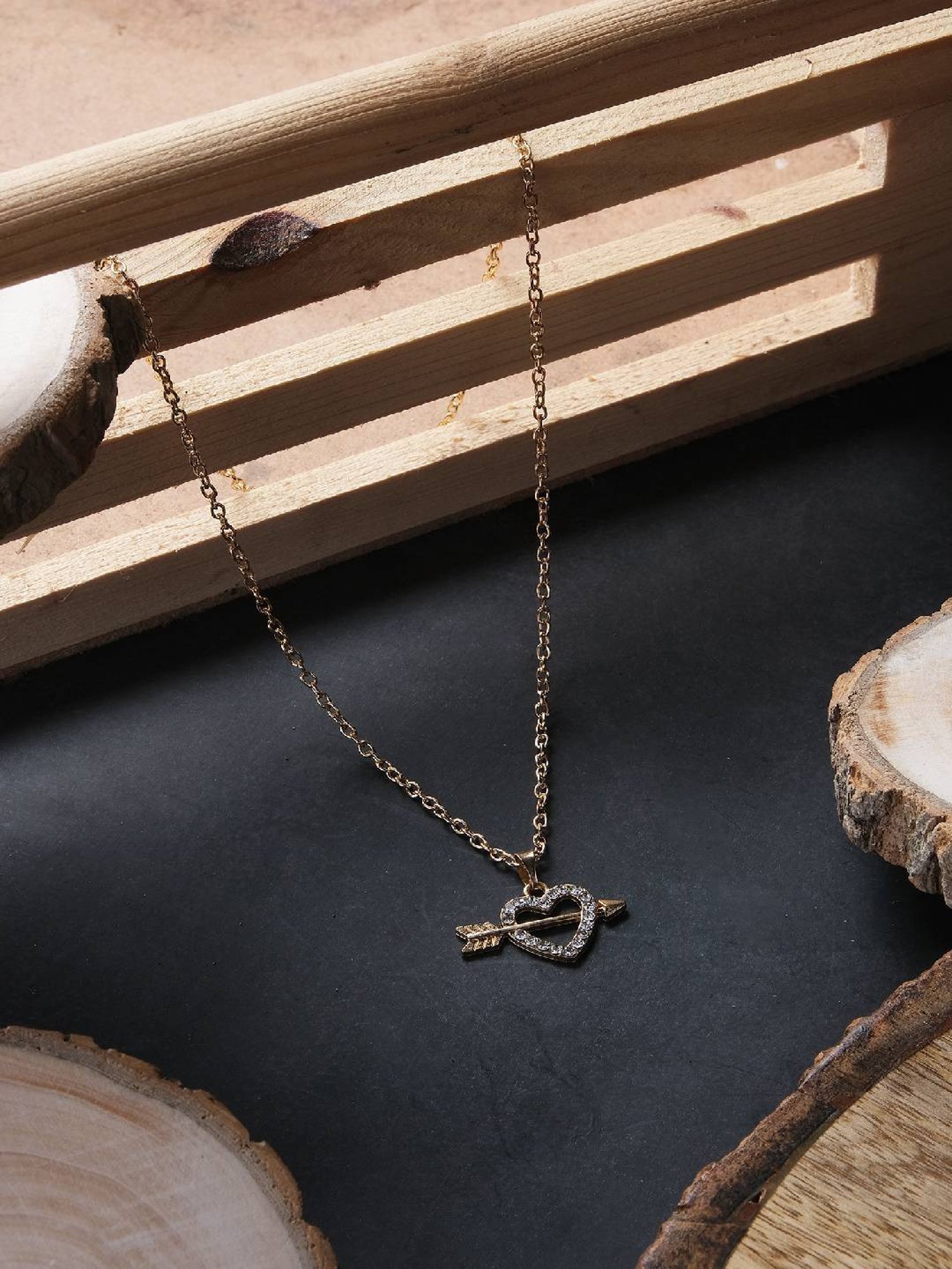 Jewelz Trendsetting Gold Western Necklace With Delicate Heart Hanging Charm for Women