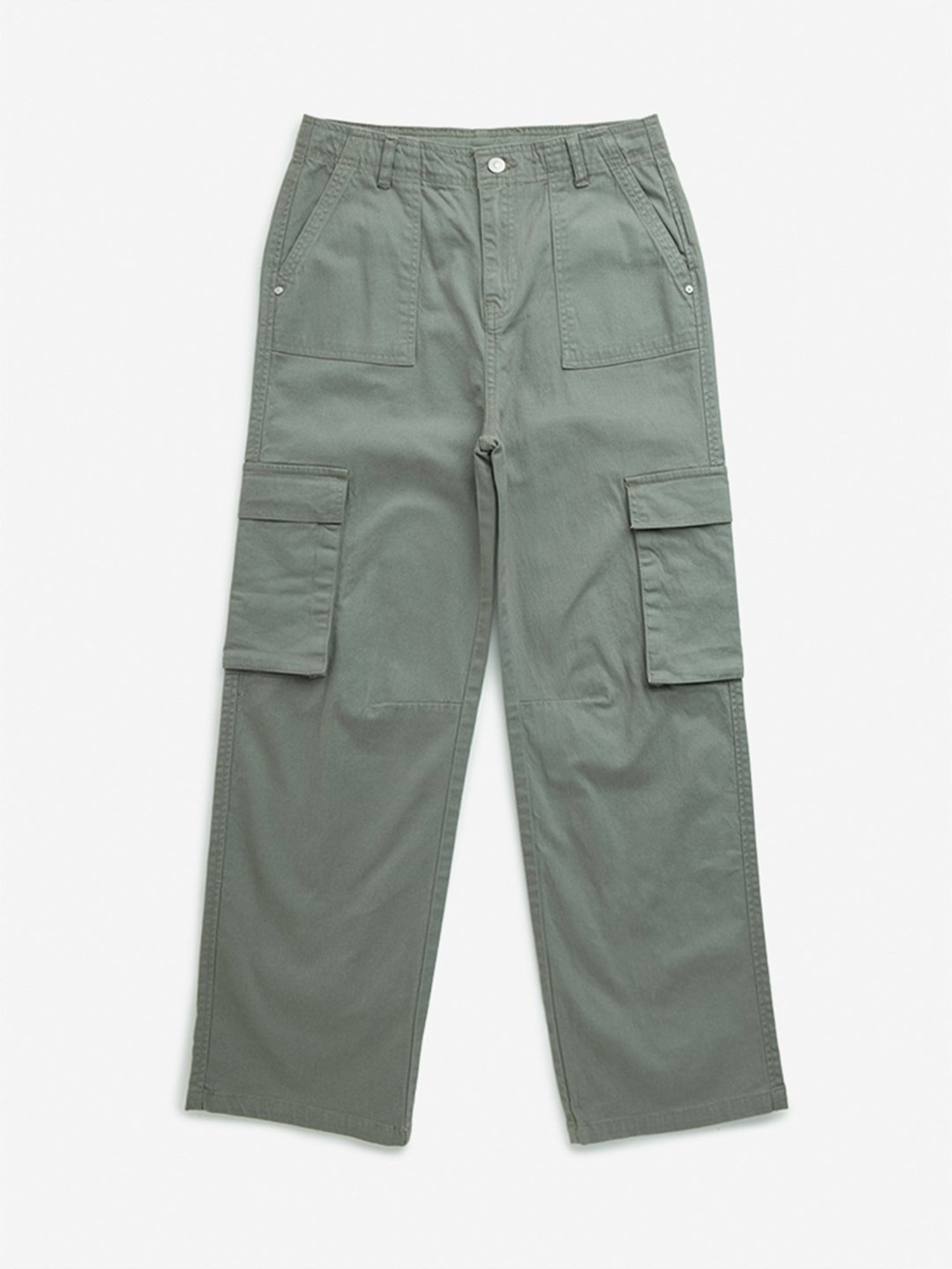 Y&F Kids by Westside Olive High-Rise Cargo-Style Cotton Blend Pants