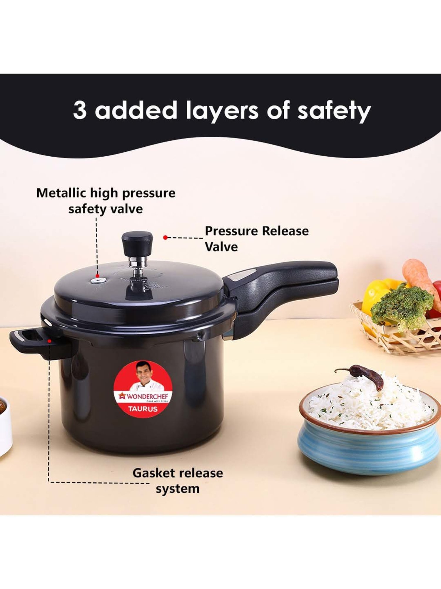 Wonderchef Taurus Hard Anodized Outer Lid Pressure Cooker (5 Liter)