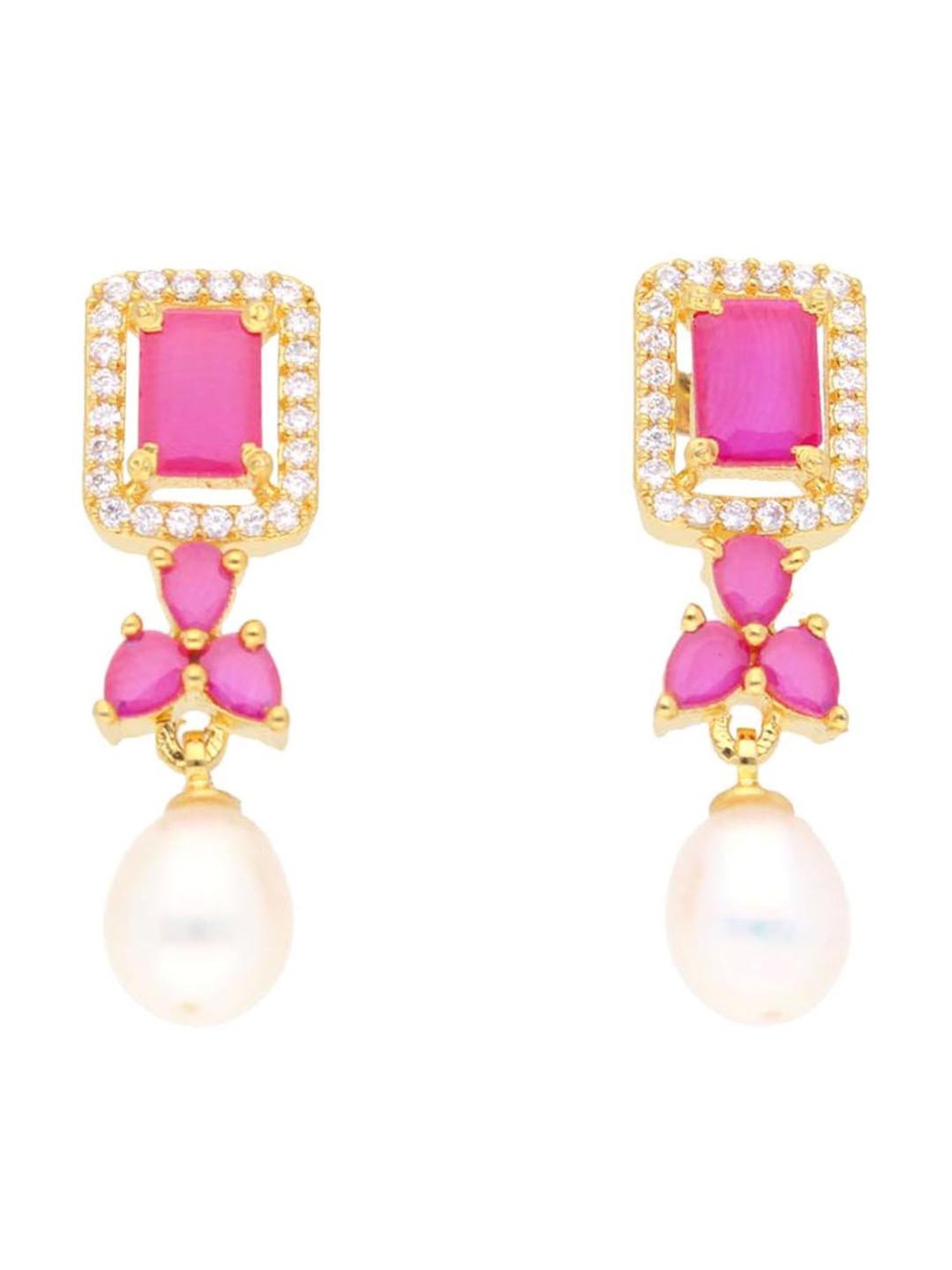 Sri Jagdamba Pearls Siddhi Pink & Pearl White Alloy Drop Earrings