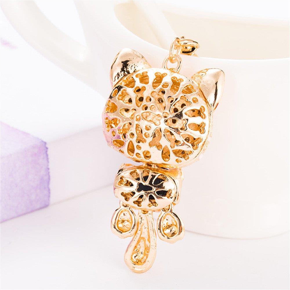 Cute Kitten Cat Bling Crystals Rhinestone Key Chain Keyring Holder Handbag Charm For Pet Lover (Red)