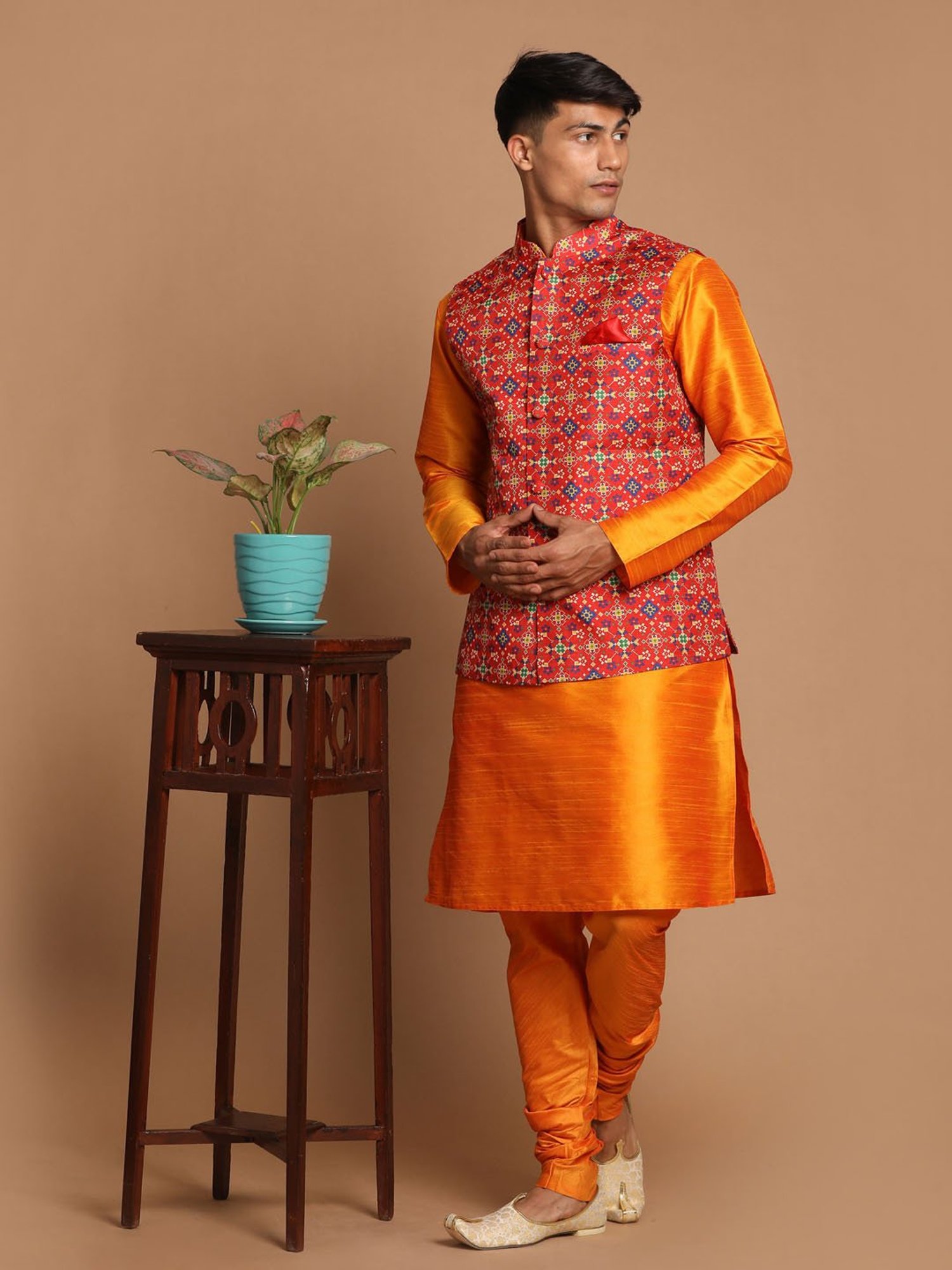 VASTRAMAY Maroon Regular Fit Printed Nehru Jacket