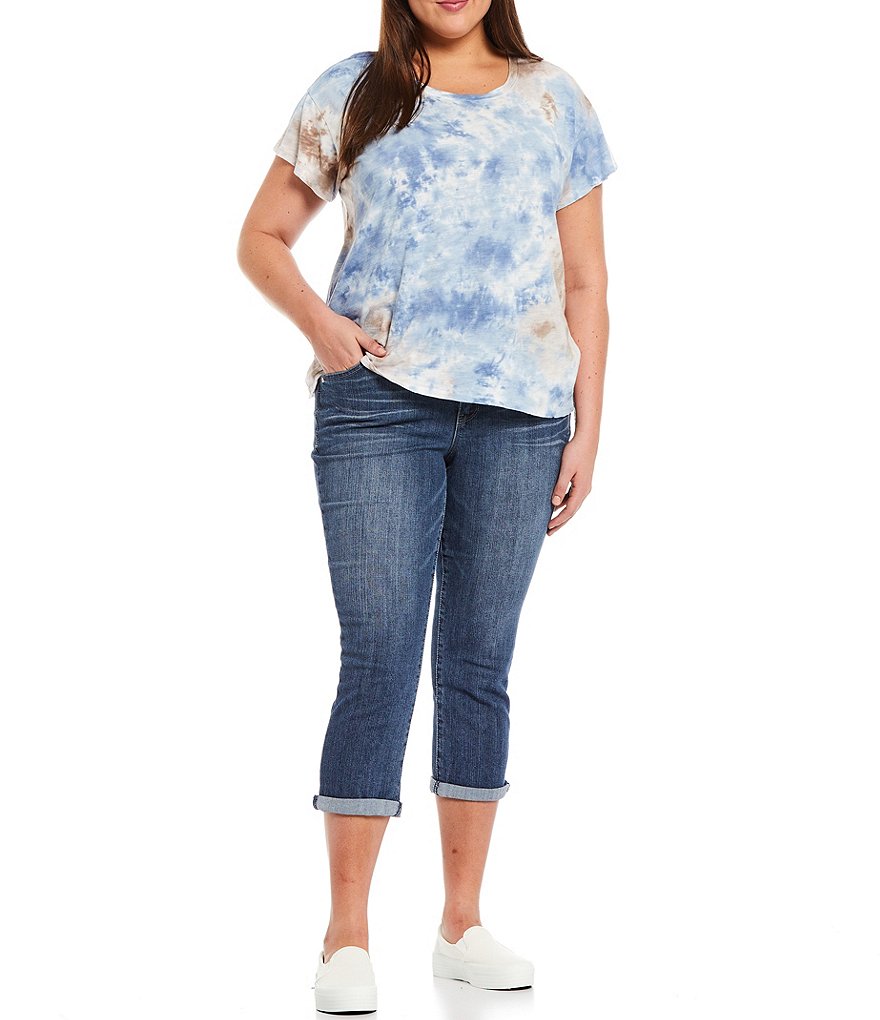 Democracy Plus Size Tie Dye Knit Jewel Neck Short Sleeve Tee