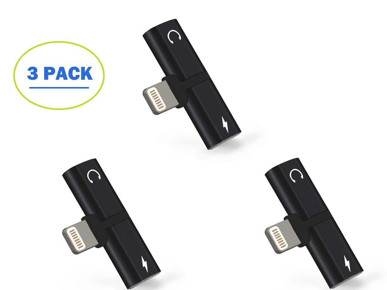 (3 Pack) Lightning Splitter Adapter for iPhone X, iPhone 8/8 Plus, iPhone 7/7 Plus, Mini Dual Lightning Headphone Audio & Charge Adapter, Support Calling Function & Music Control