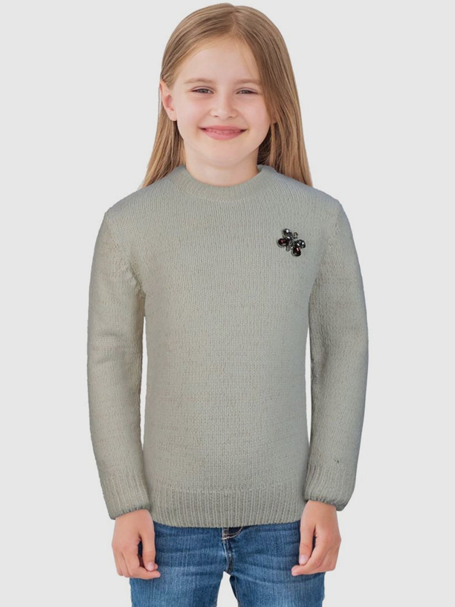 Elle Kids Black Solid Full Sleeves Sweater